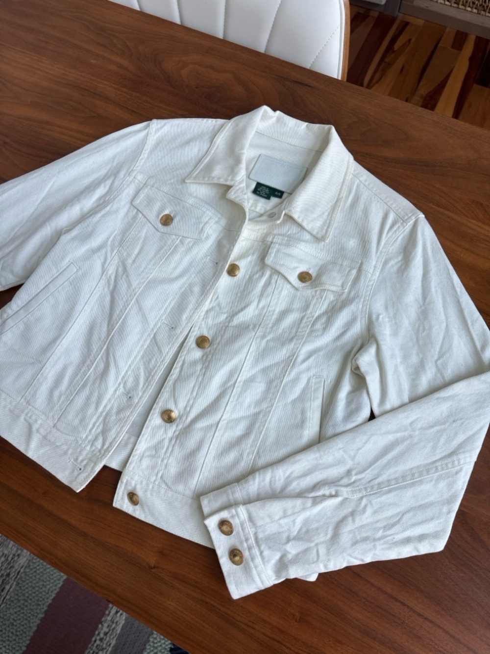 Lauren Jeans Co. Ralph Lauren Off-White Stretch Denim Jacket Petite Small - Picture 2 of 8